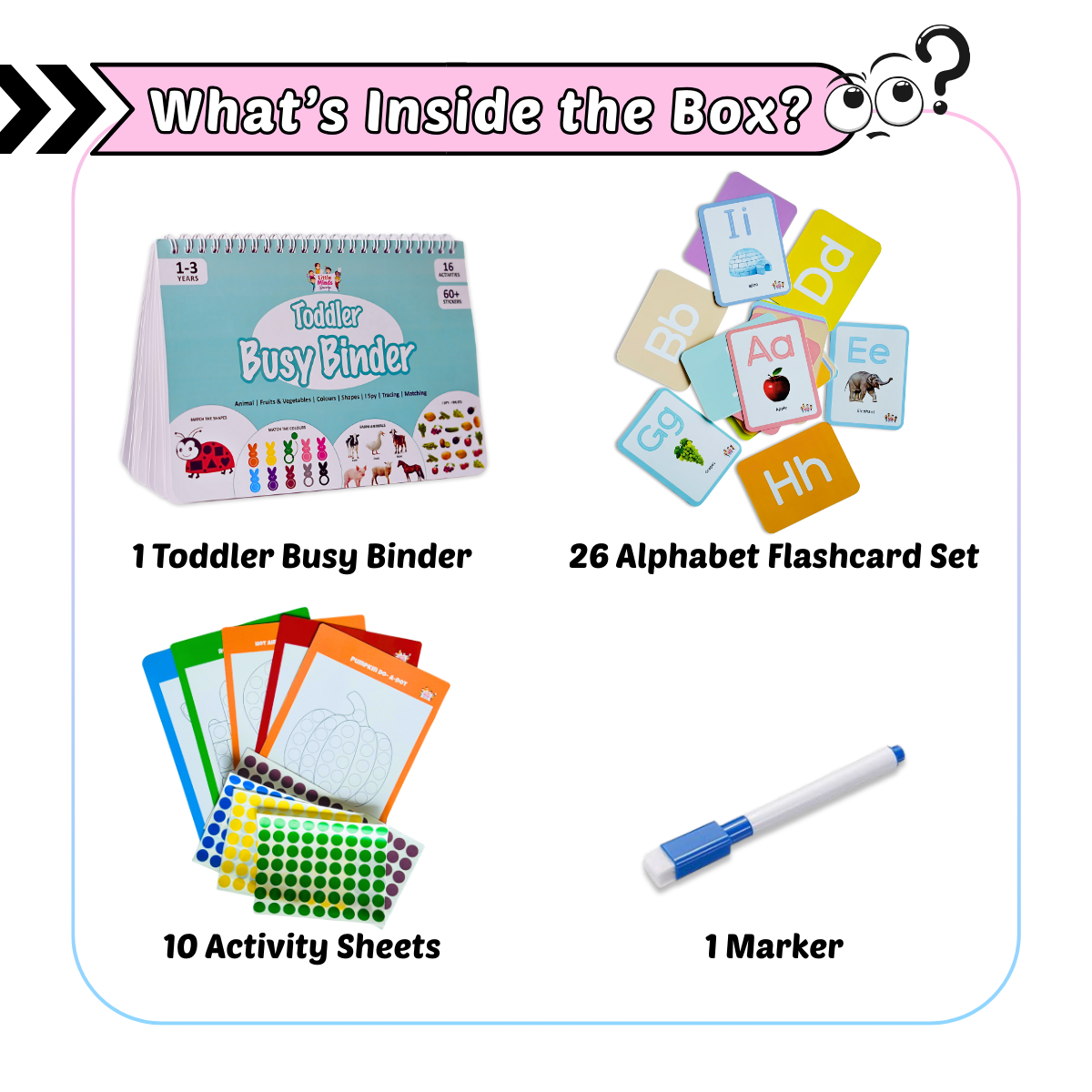 Travel Buddies Mini Kit-Toddler Busy Binder + Dot Sticker Activity Set + Alphabet Flashcards