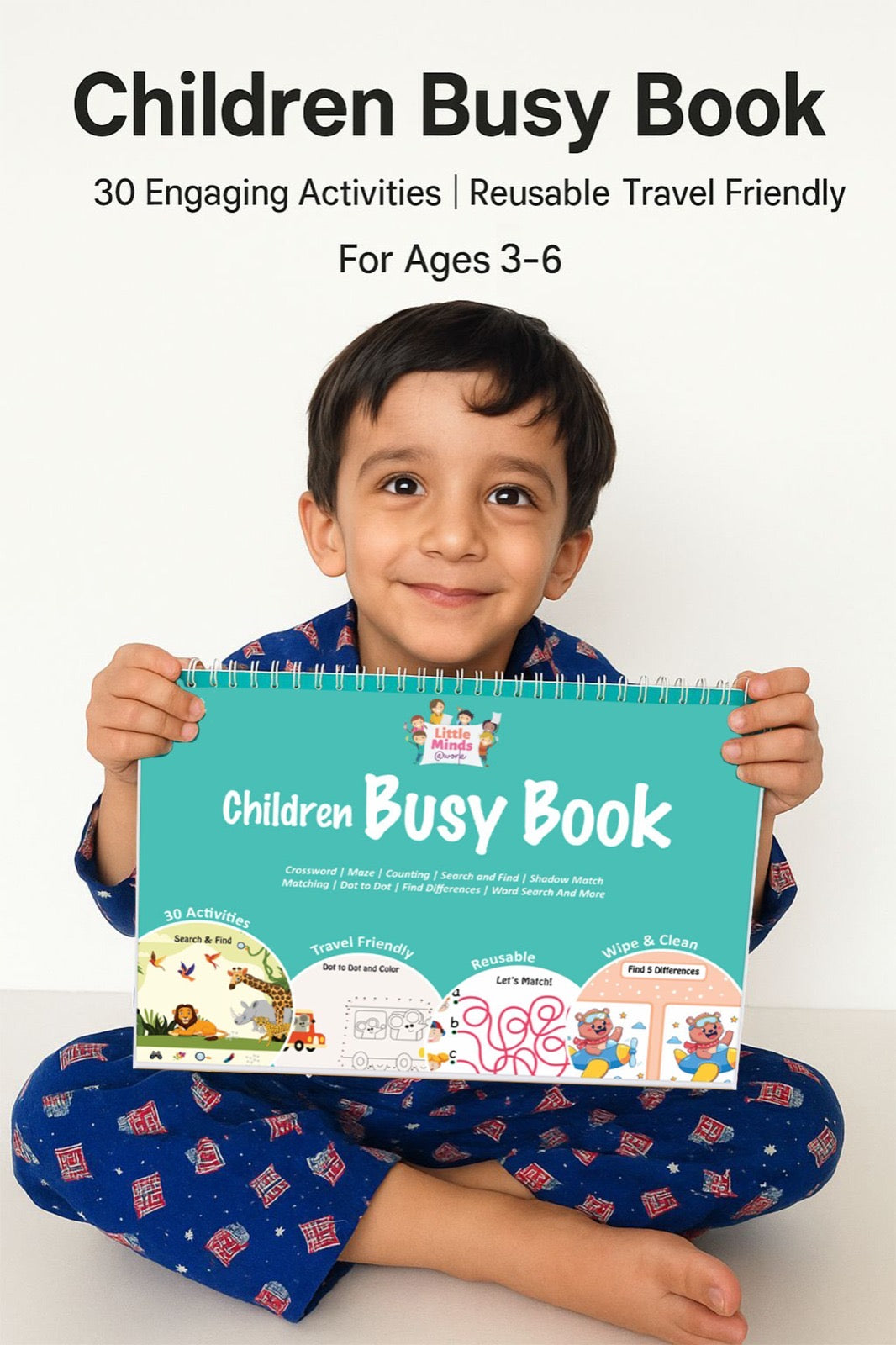 Children Busy Book | 30 Wipe-and-Clean Activities | Ages 3–6