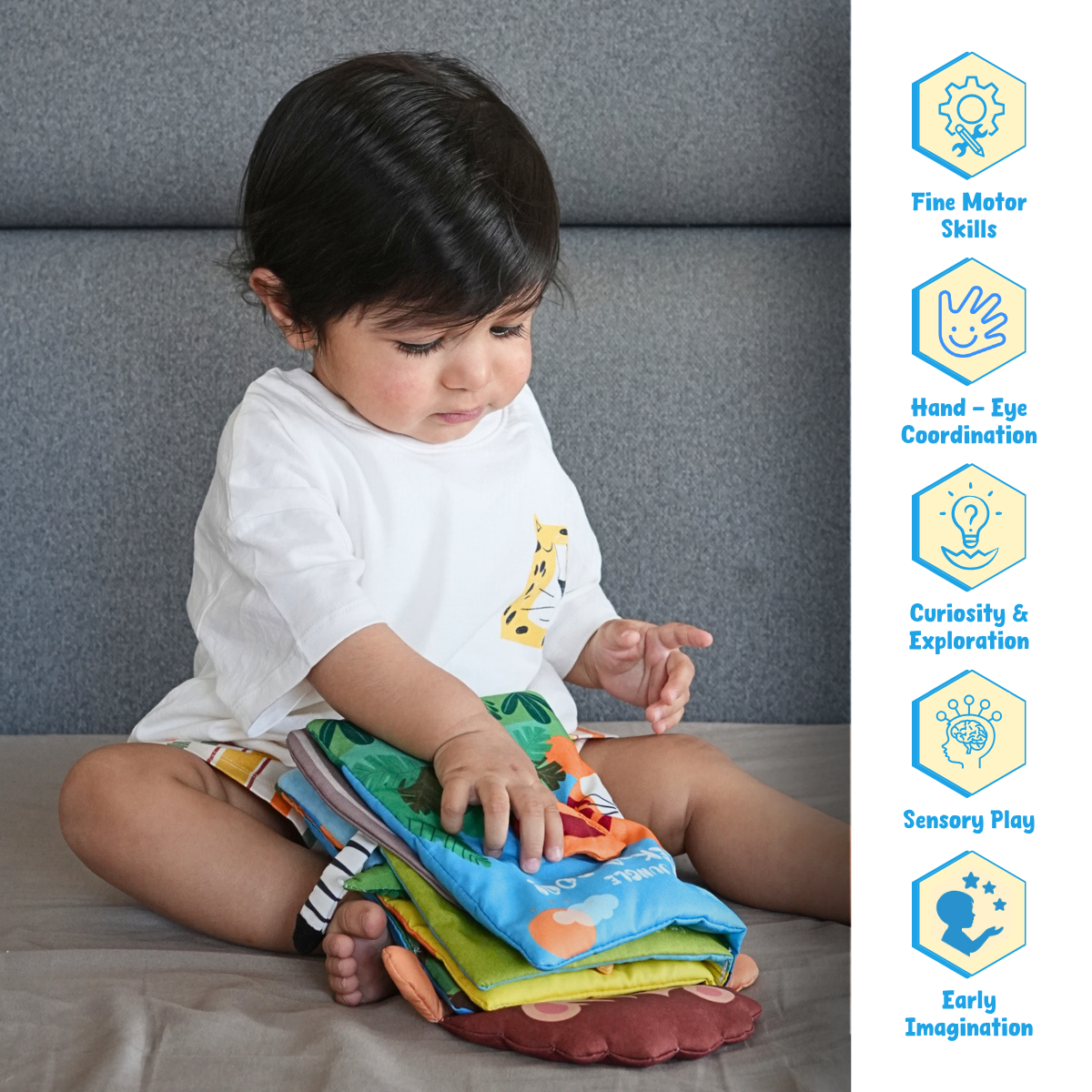 Jungle Peek-a-Boo Soft Cloth Book (0–18 Months) | 8 Interactive Pages | Sensory Toy