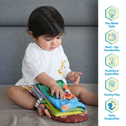 Jungle Peek-a-Boo Soft Cloth Book (0–18 Months) | 8 Interactive Pages | Sensory Toy