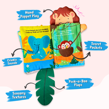 Jungle Peek-a-Boo Soft Cloth Book (0–18 Months) | 8 Interactive Pages | Sensory Toy