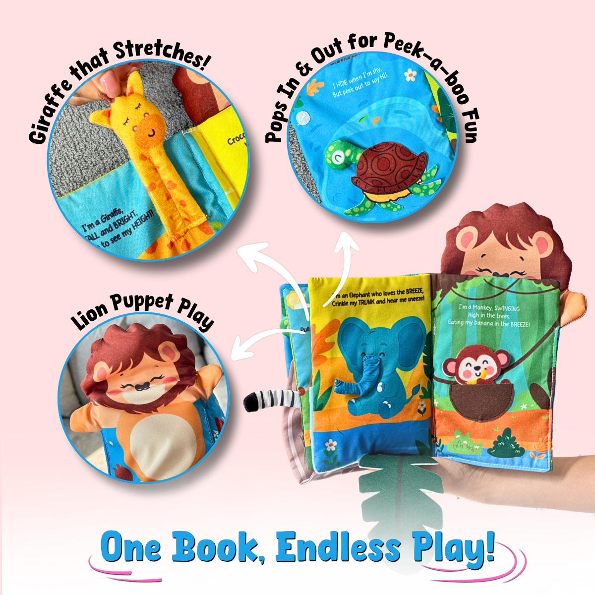 Jungle Peek-a-Boo Soft Cloth Book (0–18 Months) | 8 Interactive Pages | Sensory Toy