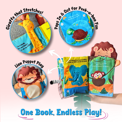 Jungle Peek-a-Boo Soft Cloth Book (0–18 Months) | 8 Interactive Pages | Sensory Toy