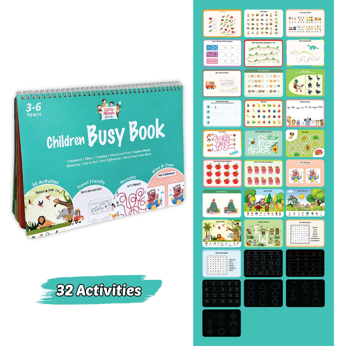 Children Busy Book | 30 Wipe-and-Clean Activities | Ages 3–6