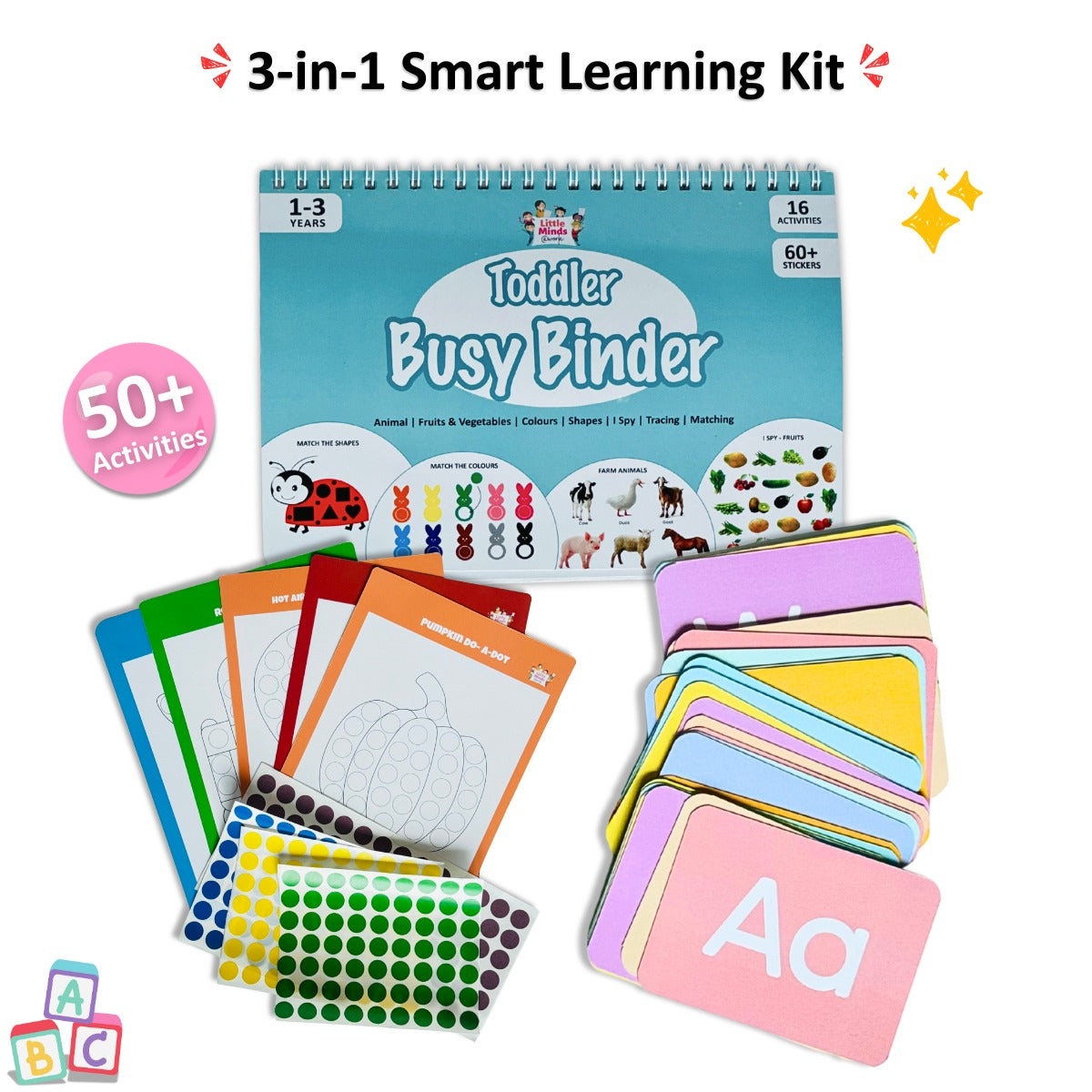 Travel Buddies Mini Kit-Toddler Busy Binder + Dot Sticker Activity Set + Alphabet Flashcards