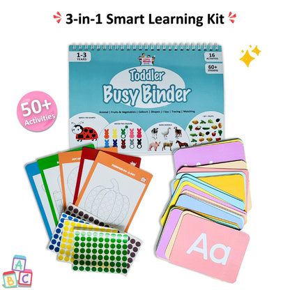 Travel Buddies Mini Kit-Toddler Busy Binder + Dot Sticker Activity Set + Alphabet Flashcards