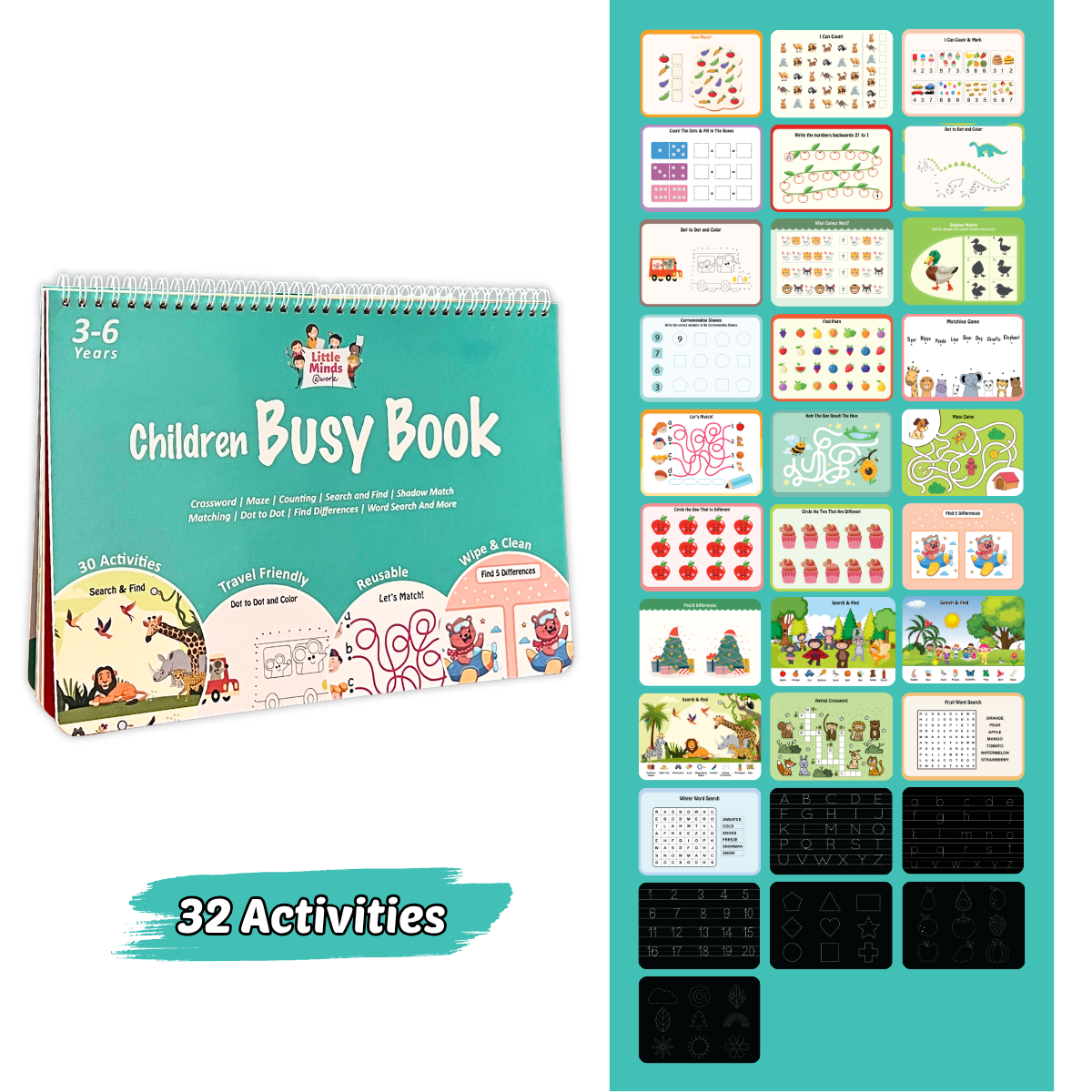 Children Busy Book | 30 Wipe-and-Clean Activities | Ages 3–6