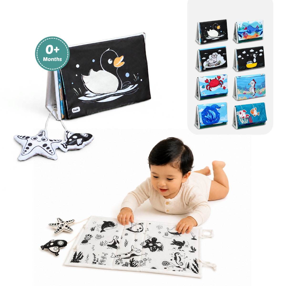 5-in-1 Crinkle Tummy Time Cloth Book + Mat